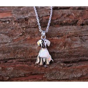 WHITE OPAL ON SILVER DOG NECKLACE